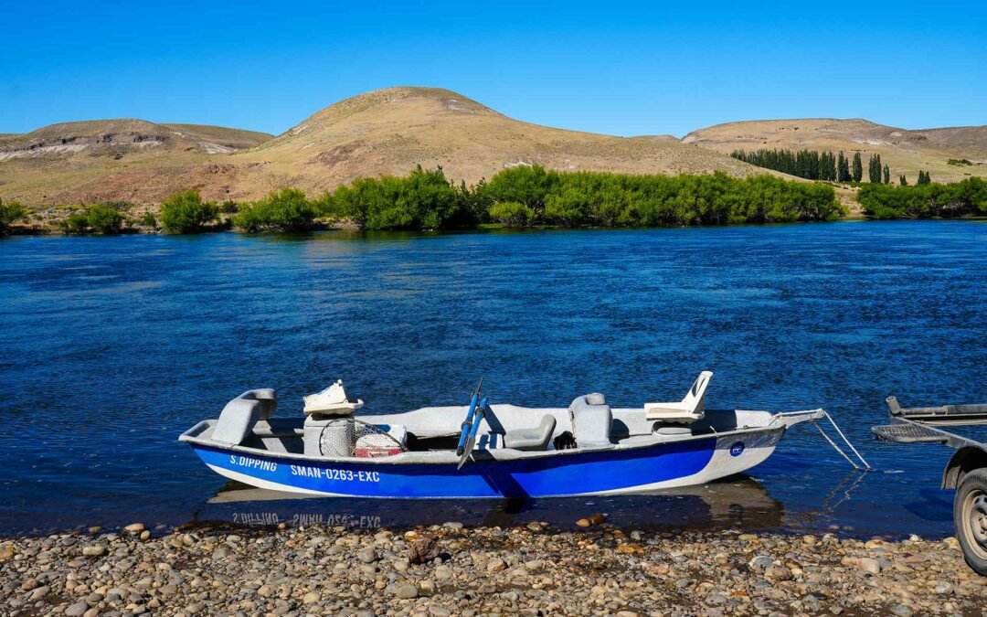 fishing rowboat on a patagonian river
